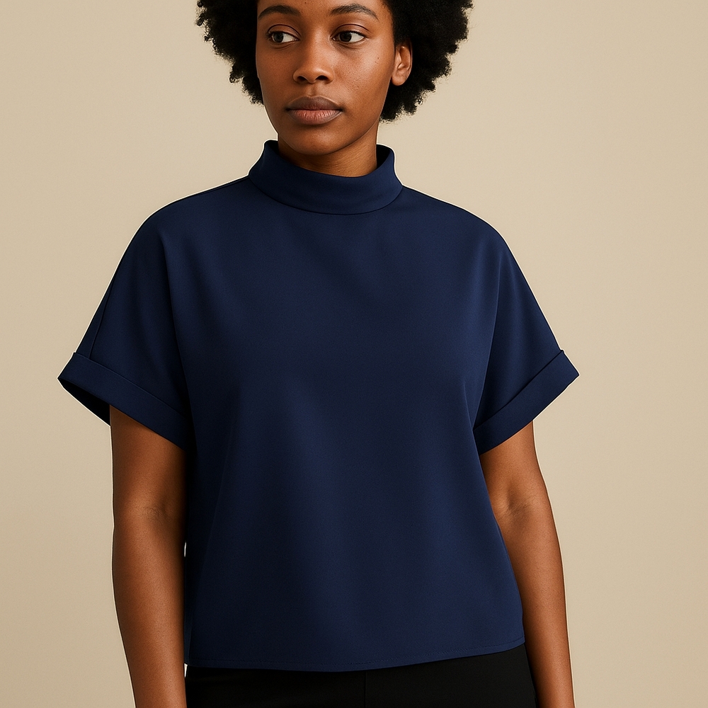 Uniqlo Blue Boxy Short Sleeve Mandarin Collar Blouse